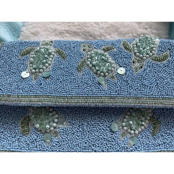 Handcrafted In India Sea Turtle Beaded Shoulder Bag Blue Green Aqua Viral NEW - Picture 11 of 16